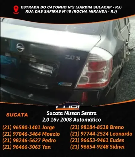 Sucata Nissan Sentra 2.0 16v 2008 Automático