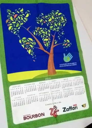 Pano de prato em formato de calendário antigo e novo marca Lepper de 2010