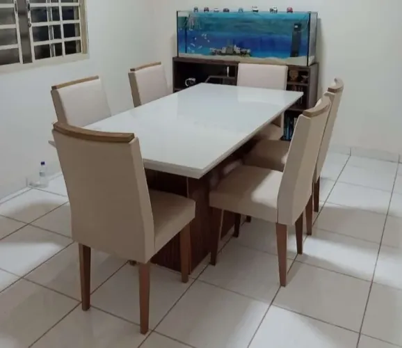Mesa de jantar com 6 lugares tampo em vidro dubaai