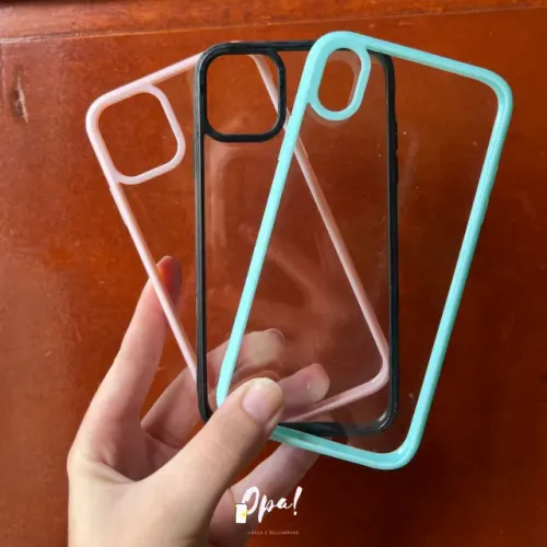 Capinha Iphone 11 / XR - Transparente com borda colorida - Preta, Rosa e Verde Água