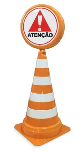 Cone De Sinalização Retrátil Com Placa De Atenção Laranja