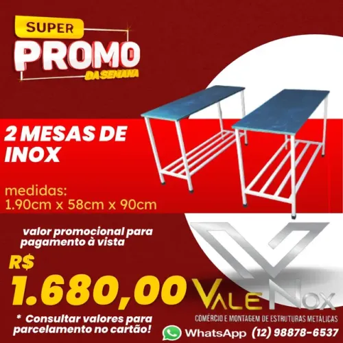 Duas mesas de inox nova - 1.90 cm X 58 cm