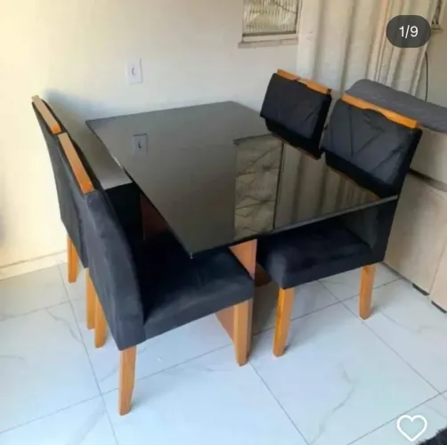 MESA DE JANTAR 1.20×80 TAMPO COM VIDRO 4 CADEIRAS MACIÇA