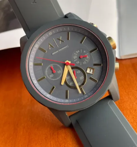 relógio Armani Exchange Mostrador cronógrafo azul alça de silicone azul