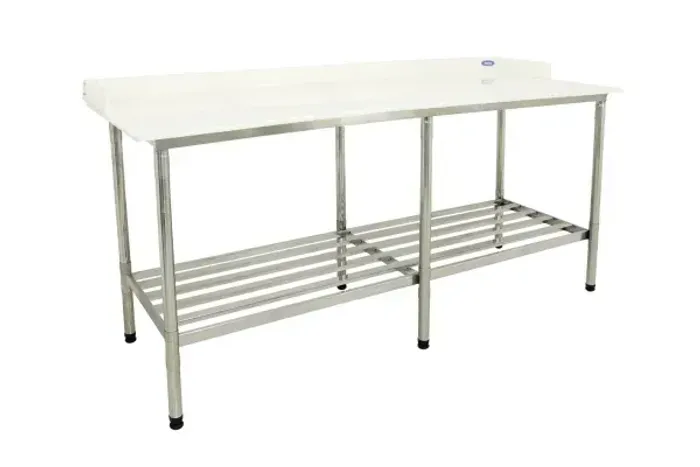 8180- MESA TAMPO POLIESTIRENO. PE/INOX 1,90X0,70 C/GRADE IMECA