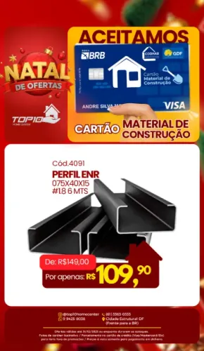 Perfil Barra Enrijecido 75 x 40 R$= 109,90