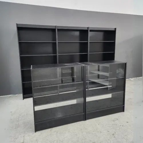 BALCÕES VITRINE + PRATELEIRAS MDF NOVAS PRETAS
