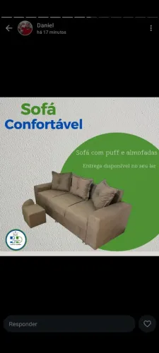 Sofá 3 lugares Confortável com Puff e Almofadas