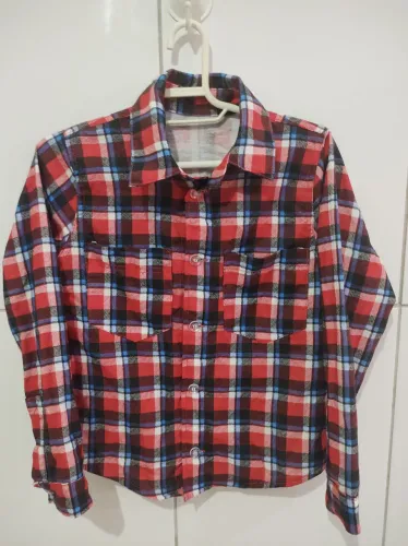 Camisa Infantil Flanelada Xadrez Azul e Vermelha Tamanho 12