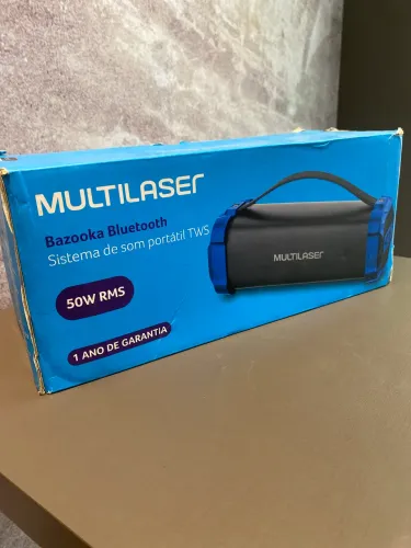 Caixa De Som Bluetooth Multilaser Bazooka Sp350 50w Tws Usb Cor Azul/Prata
