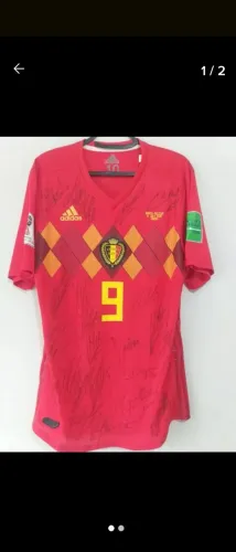 Camisa Bélgica Copa Mundo 2018 Jogo #9 Lukaku Autografada Elenco Certificada