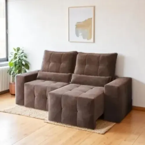 Sofá Retrátil e Reclinável Lisboa Marrom (em estoque)