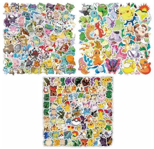 Kit 250 Adesivos de Pokémon Pikachu Charizard Bulbasaur Squirtle - Unidades Pcs Peças
