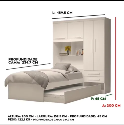 Cama com Guarda-Roupa embutido 100% mdf novo na caixa.