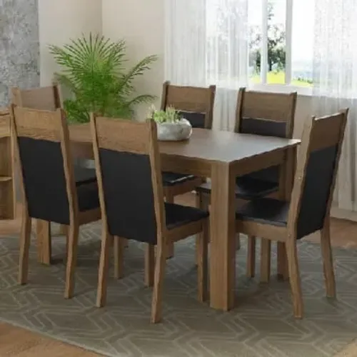 Conjunto Sala de Jantar Bahamas Madesa Mesa Tampo de Madeira 6 Cadeiras - Rustic/Preto