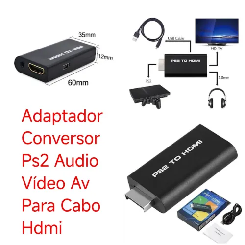 Adaptador Conversor Ps2 Audio Vídeo Av Para Cabo Hdmi