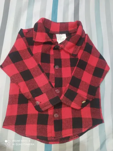 Camisa xadrez flanelada vermelha quadriculada bebê manga longa 