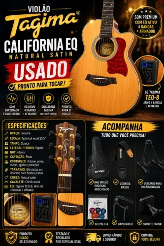 Violão Elétrico Tagima California Eq Natural + Acessórios