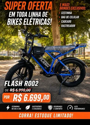 BIKE ELÉTRICA FLASH R002 ZERADA 1000W, COM NOTA FISCAL E GARANTIA.