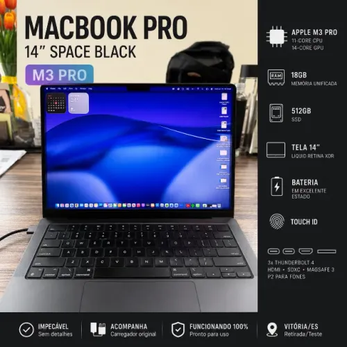 MacBook Pro 14" M3 Pro (18GB RAM / 512GB SSD) Space Black - Impecável!