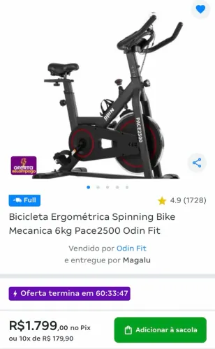 Bicicleta Ergométrica Spinning Bike Mecanica 6kg Pace 2500 Odin Fit