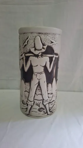 floreira vaso jarro ceramico porcelana de monte sião tema pescaria