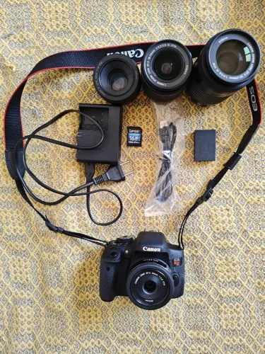 Kit canon t6i + lentes 18-55, 24mm, 50mm e 55-250mm