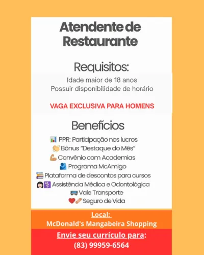 Vaga - Atendente de Restaurante