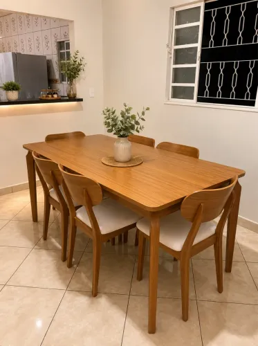 MESA DE JANTAR PERNA DE ARANHA COM 6 CADEIRAS - MEDIDAS 160x80