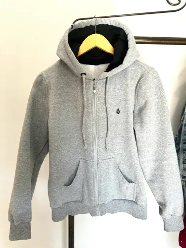 Moletom Volcom Original Feminino M Cinza com Capuz e Zíper