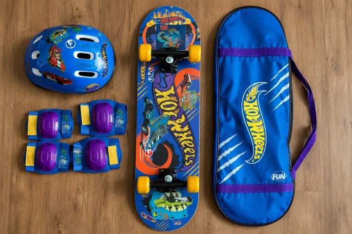 Skate Infantil Hot Wheels Completo + Capacete + Proteções | Pouco Uso