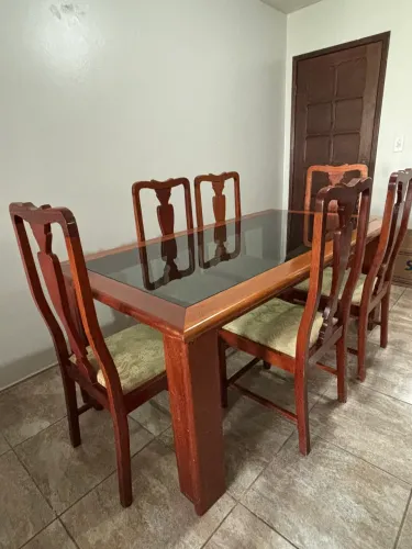 Mesa jantar madeira de cerejeira pura retangular 6lugares