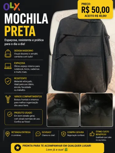 Mochila Preta - R$ 50