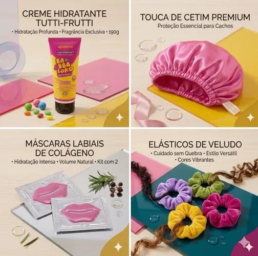 KIT 1 hidratante tutti-fruitt, 1 touca de cetim, 1 Scrunchie e um hidratante labial NOVOS
