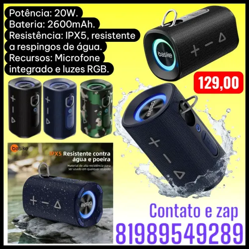 caixa de som Bluetooth portátil da marca Basike, modelo Ba-MD238.