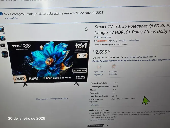 Tv tcl qled 55 polegadas 4k