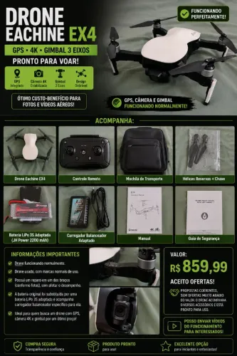 ? Drone Eachine EX4 GPS em bom estado e funcionando!