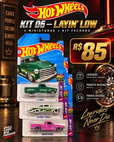 Kit 06 - Hot Wheels Layin Low Impala La Troca 3 miniaturas