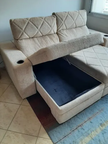 Sofá reclinável com chaise e baú Plenitude Design