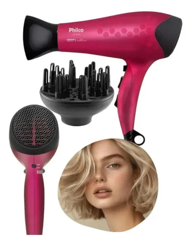 Secador De Cabelo Íons Tourmaline 2200W Philco 220V Profissional com Difusor Bivolt