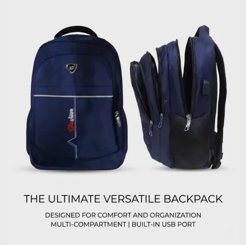 Mochila com Entreda USB Azul Marinho - Reforçada Para o Trabalho Diário - Designer Moderno