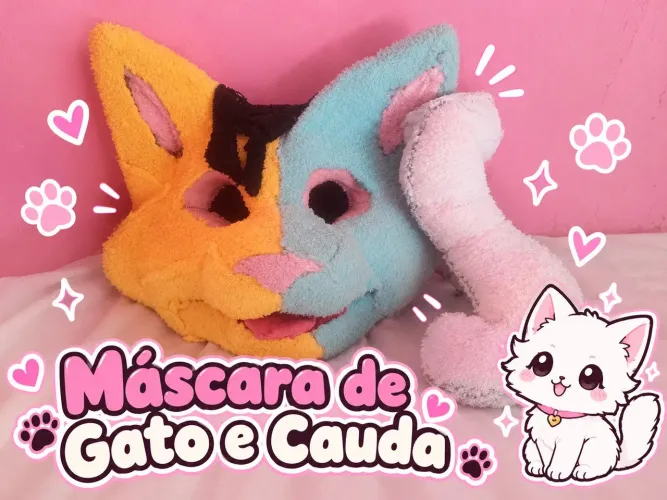 Máscara de gato e cauda