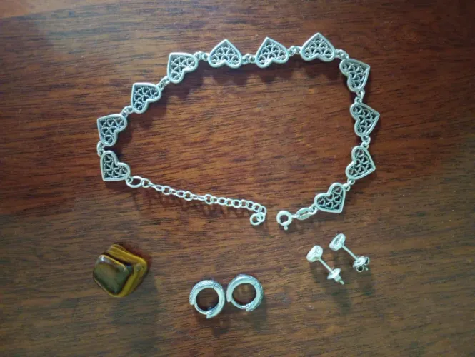 KIT Pulseira e dois Brincos de Prata 925
