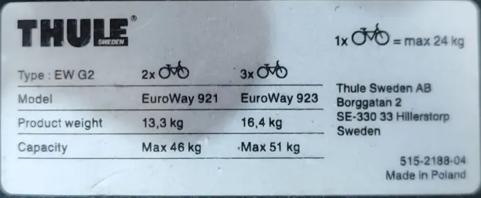 Suporte 2bicicleta Engate P/ E Carro Traseira Thule Euroride