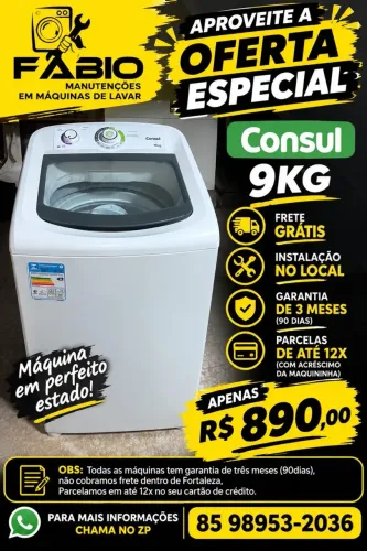 máquina de lavar Consul 9kg + frete grátis + instalação grátis + garantia em 12x no cartao