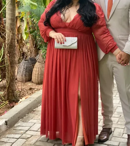 VESTIDO DE FESTA TERRACOTA PLUS SIZE - usado uma única vez, vestindo do 48 até o 54