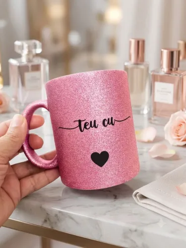 Caneca/xícara rosa com Gliter