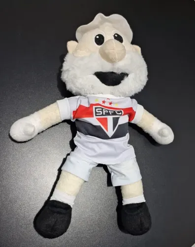 Mascote São Paulo Futebol Clube 40cm SPFC Pelúcia Santo Paulo com Uniforme Clássico Branco