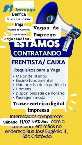 Vagas Frentistas Caixa 12x36 Homens