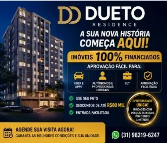 LANÇAMENTO DUETO RESIDENCE _BH APS 2 QUARTOS COM SUITE E VARANDA 100% FINANCIADOS